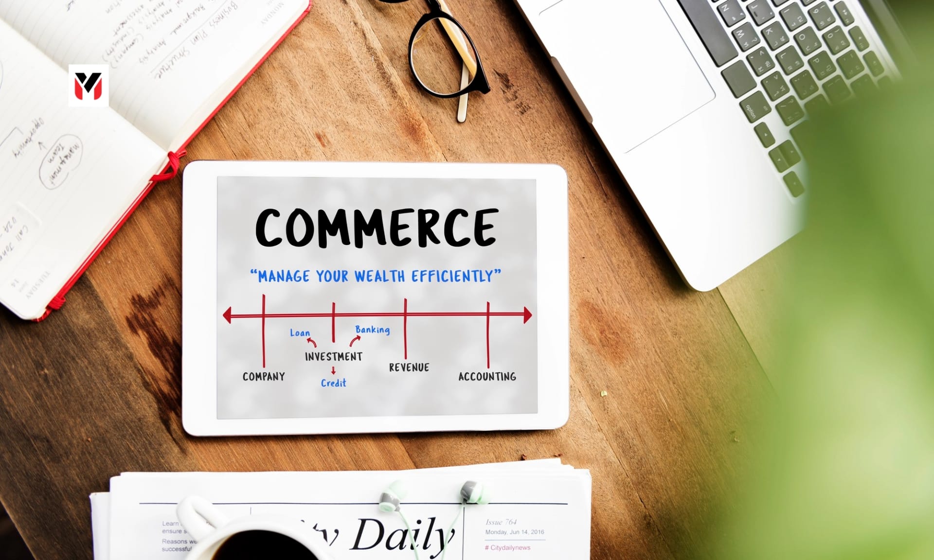 Editorial illustration: a price tag with a 30-day price chart beside it, charcoal and red palette, 16:9.