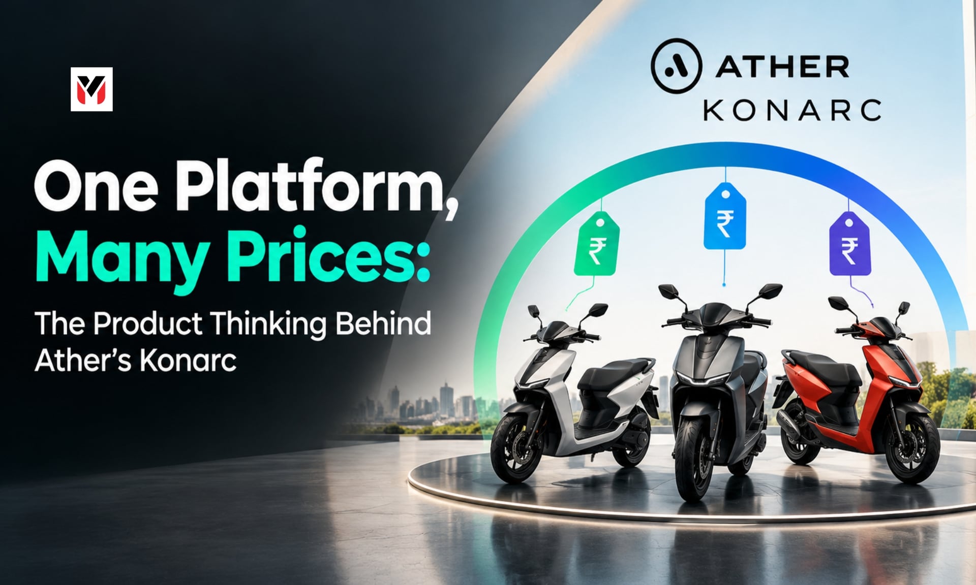 Three scooters of different sizes sharing one underlying frame outline