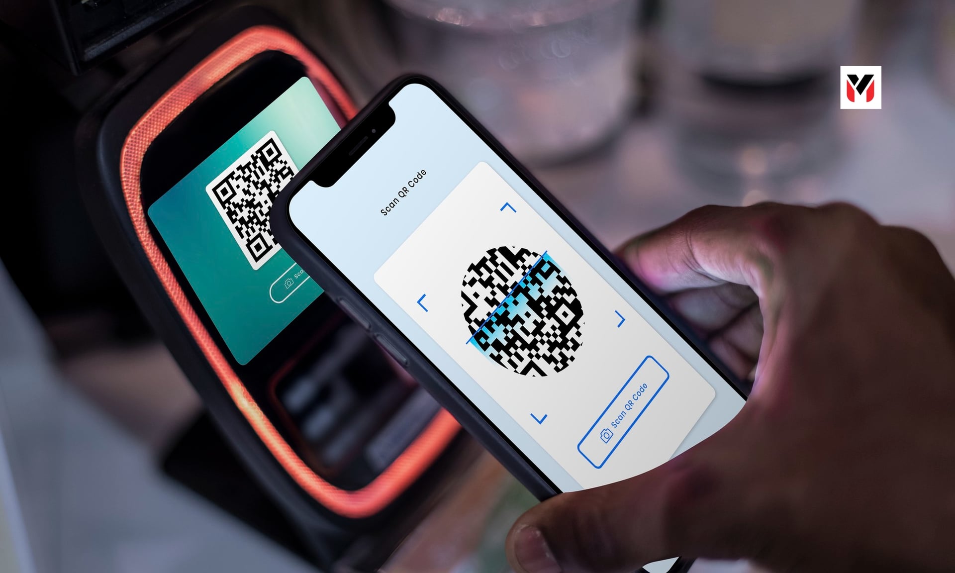 A phone tapping a payment terminal with a shield icon beside it